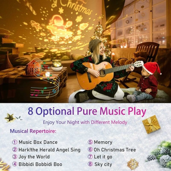 Cute Deer Bluetooth-fjernbetjening Gratis 6 sæt lys 1W Dream Rotating Projection Light Soveværelses Natlys, for ind