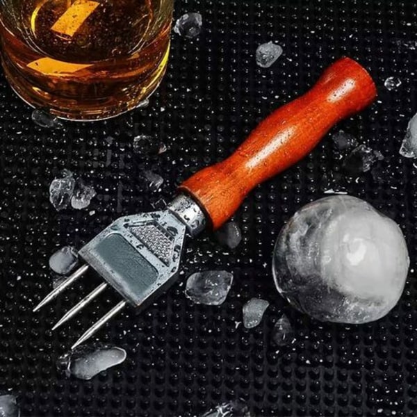 Ice Pick - Heavy Duty -jäämurskain massiivipuukahvalla, 304 ruostumattomasta teräksestä valmistettu kolmipiikkinen jäänmurtaja baarimikkokukolle