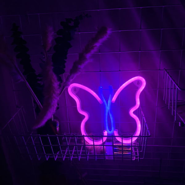 LED neonlys, kreativ neon soveværelse dekoration baggrundslys (sommerfugl udenfor pink og blå indeni),