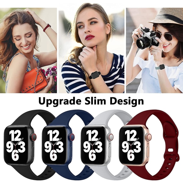 Passer for Apple Watch tynn sommerfuglspenne silikonrem * 4 (mørkeblå + vinrød + svart + hvit 42-44),