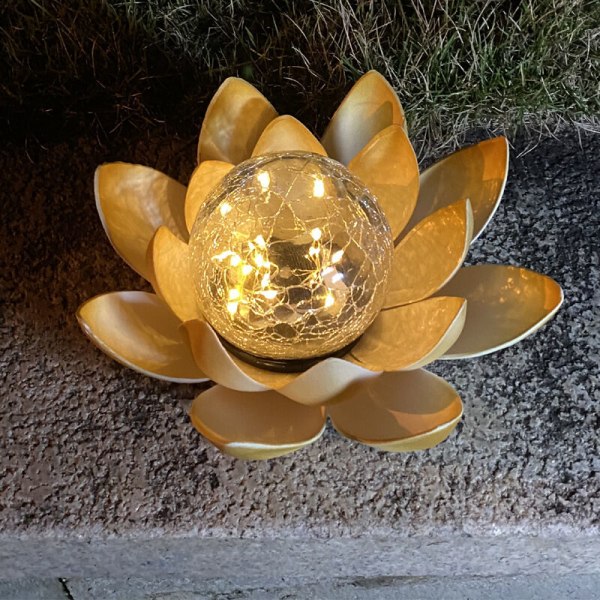 Gylne gule kronblader varme gule lys lampe perler solcellelampe kreativ crack ball gylden lotus begravet lampe lotus form, f