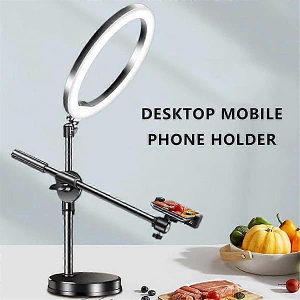 Overhead stativ til mobiltelefon Smartphone skrivebordsvideostativ med ringlys til bordfotografering