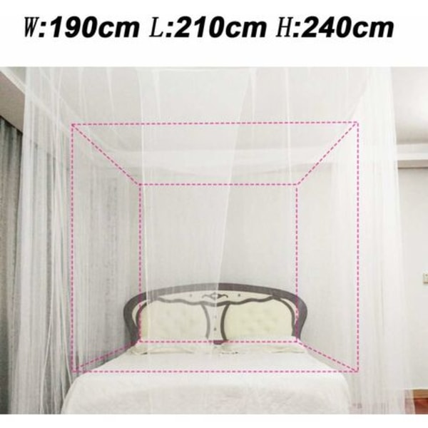 Hvit 4-sidig åpen insektavvisende baldakin myggnett sengeteppe 190*210*240 cm