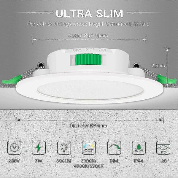 12 stk 7W Hvide LED Downlight Indbyggede Loftslamper Tynde Spotlights[ht]