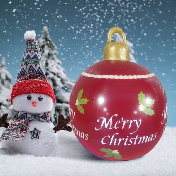 -Gigant Christmas Bauble 60cm Oppblåsbar Christmas Bauble Juleballonger med pumpe PVC Utendørs julepynt til hjemmetre Hageplen (J)