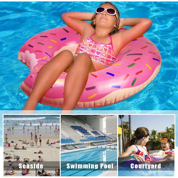 Giant uppblåsbar Strawberry Donut Simring, Great Summer Pool Beach Leksaker, Adult Swim Tube Pool Float,