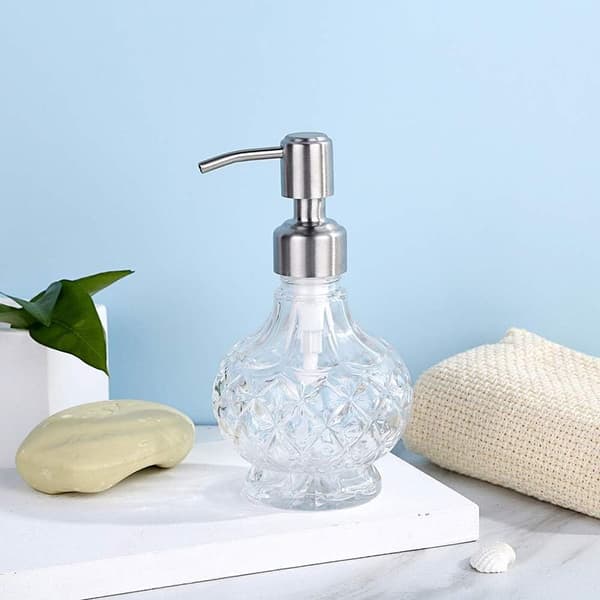 Vintage glass såpedispenser med galvanisert, påfyllbar pumpe (stil 1)