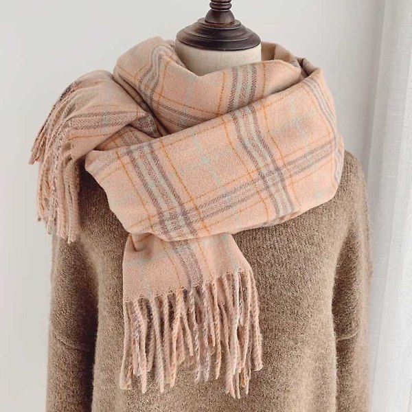 Litterär Rutig Cashmere Scarf, All-match Fashion, Warm Shawl Pink coffee