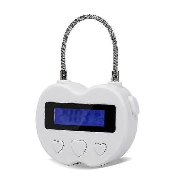 Smart tidslås, maks 99 timers tidslås med LCD-skjerm multifunksjonell elektronisk reisetimer (hvitt hjerte)