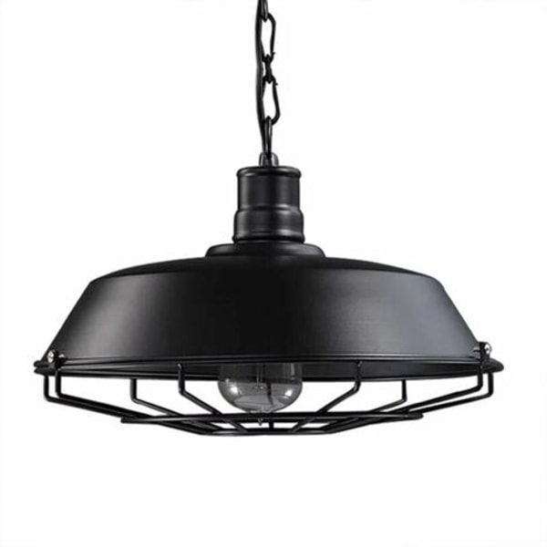 Lysekrone Pendel Light Industrial Ceiling Light E27 Metal Shade for Soverom Stue Bar Restaurant Black - 26cm -