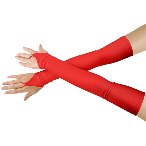 Veeki Girls' Boys' Adults' Stretchy Spandex Fingerless Over Armbow Cosplay Catsuit Opera Långa handskar, röd