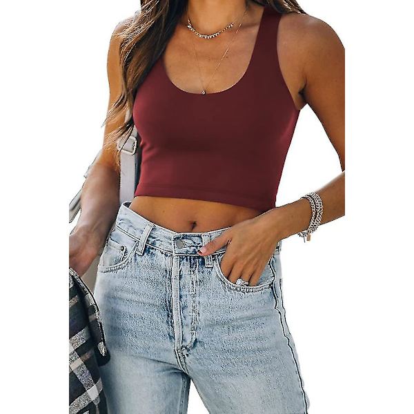 Kvinder ærmeløs vest solide korte tanktops S Burgundy