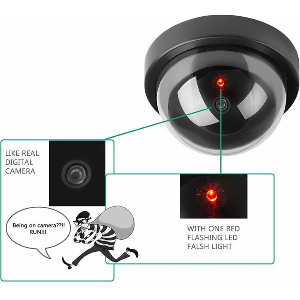 Dummy-kameraer, falskt CCTV-kuppelkamera med LED-blinklys for bedriftsbutikker hjemme, innendørs utendørs bruk (4-pakning),