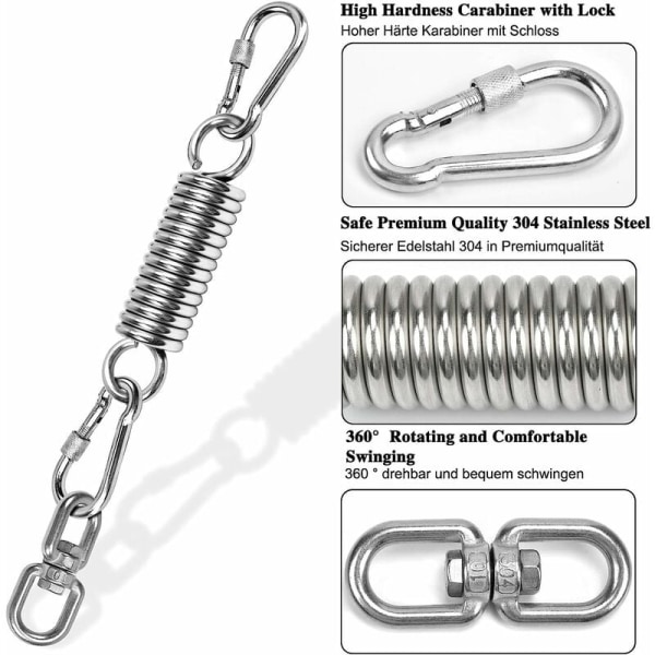 Fjæringsfjær, stålfjær, roterende fjærhengekøye, med 2 karabinkroker og 360° svingbar, lastekapasitet opptil 250 kg