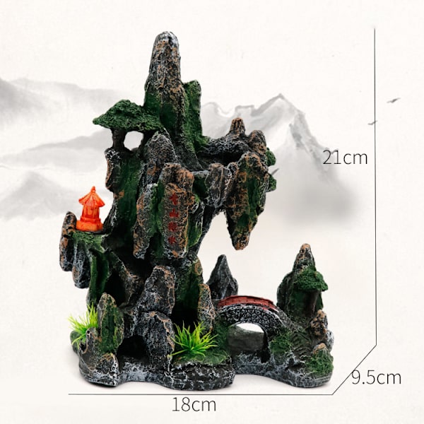 Akvariesten for at undgå træhuller, harpiksdekoration til akvarielandskab (L077 High Mountain og Whitewater Rockery, 18*9,5*21 cm),