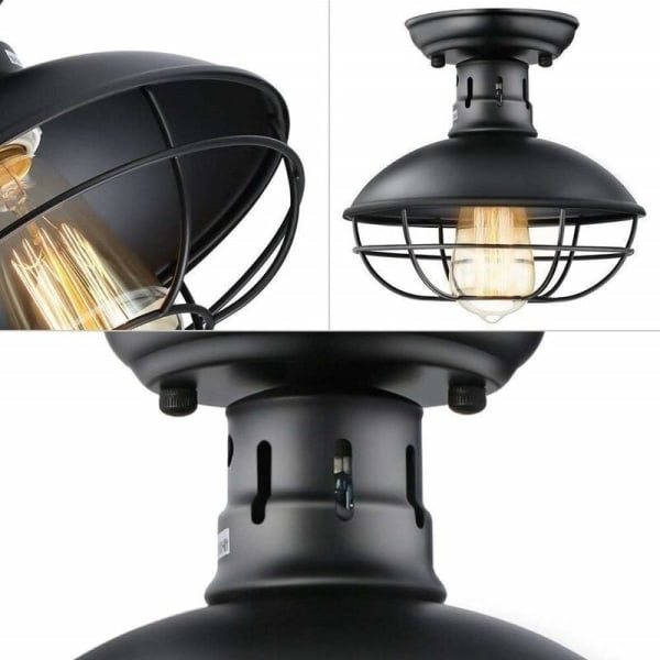 Attic svart skal taklampa, amerikansk retro industriell stil inomhus taklampa, lämplig för E27 glödlampor, lämplig
