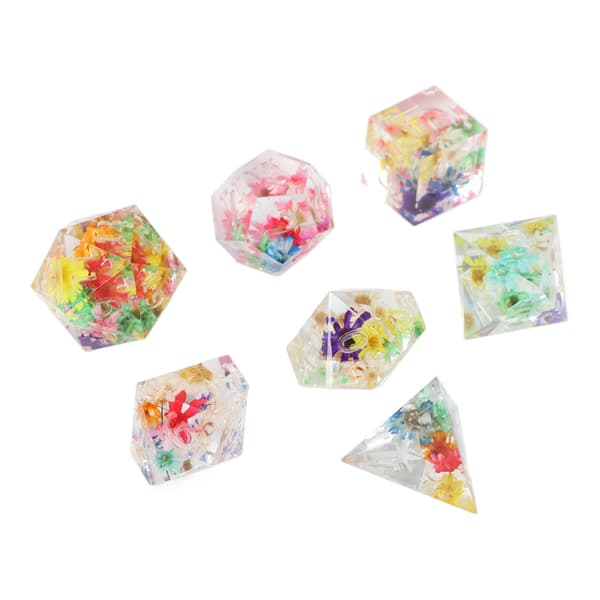 7st Polyhedral Tärningsset Fyllda med Blommor Klara Siffror Högbalanserade Hartstärningar för Rollspel