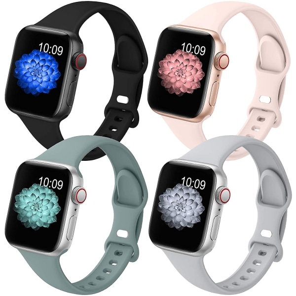 Passer for Apple Watch tynn sommerfuglspenne silikonstropp * 4 (svart + rosa + grå + mørkegrønn 42-44),