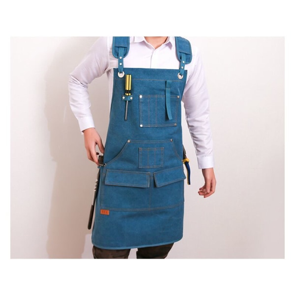 47 cm langt lerretsforkle for barn blå personaliserte trearbeidsklær for menn og kvinner