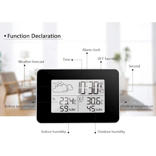 Trådlös väderstation Digital väderstation Inomhus- och utomhusväderstation Prognos Termometer Sensor Klocka Hemhygrometer