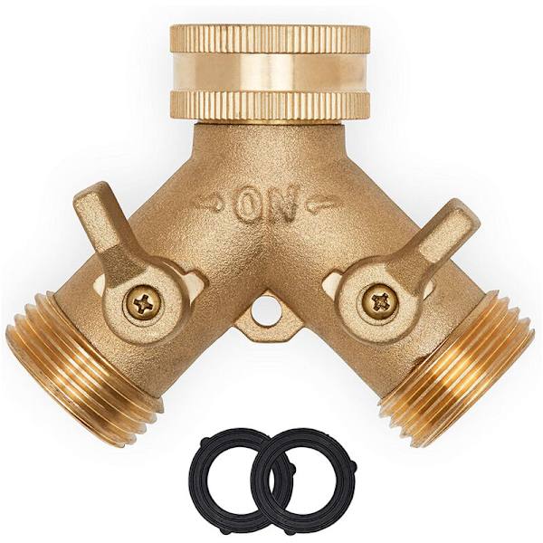 10964 2-veis Y-fordeler, 3/4" hann, messing, med stengeventiler