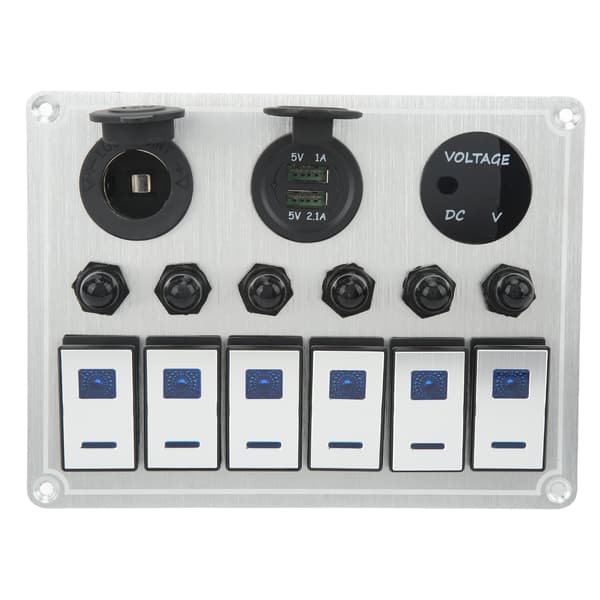 6 Gang On Off Rocker Switch Panel Vandtæt Switch Panel med 2 Blå LED til Bil RV UTV