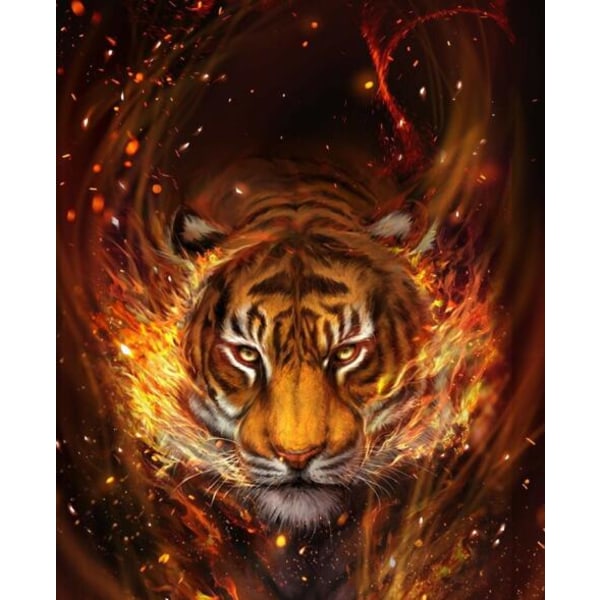 Flame Tiger diamantmaleri (30*40 cm)