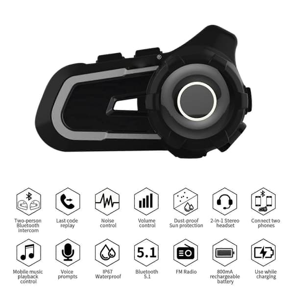 WUPP CS-1412A1 Bluetooth 5.1 S2 Motorcykelhjälm Full Duplex Bluetooth Intercom Headset Hörlurar (Blå) Grey
