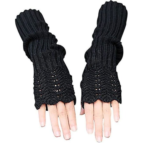 Naisten vaakakuvio Talvilämmin neulotut pitkät käsivarsien lämmittimet Käsineet2setharmaa + musta