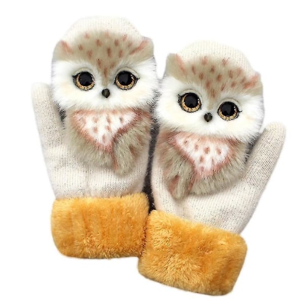 Barn Cartoon Animal Plysj hansker Voksne Vinter Varme strikkede hansker-1 Owl Purple Children