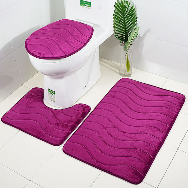Flanell gulvmåtte, toiletsæde, toiletmåtte, badeværelsesmåtte, tre dele, A08,