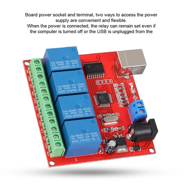 4-Kanals 24V Datamaskin USB Smart Switch Kontroller PC Relé Drive Modul Utvidelseskort