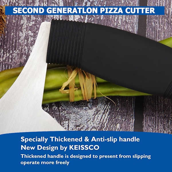 Pizzakutter i rustfritt stål med deksel, ergonomisk sklisikkert håndtak, vipperkutter
