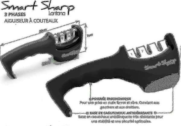Smart Sharp 3-trins sliber - Til køkkenknive - Professionelt resultat/ergonomisk design - Keramisk sten/wolframkarbid/diamant - Sort/krom - L