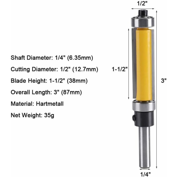 Dobbeltlagende trebearbeidingsverktøy (dobbeltlagret kutter 1/4*1/2*38 gul) egnet for trebearbeidingsverktøyrom