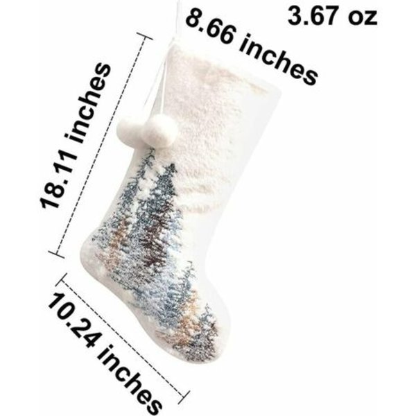 2 pakke hvide julestrømper, 18" bred snehvid hyggelig imiteret pels, elegant strømpepynt til familiejulen