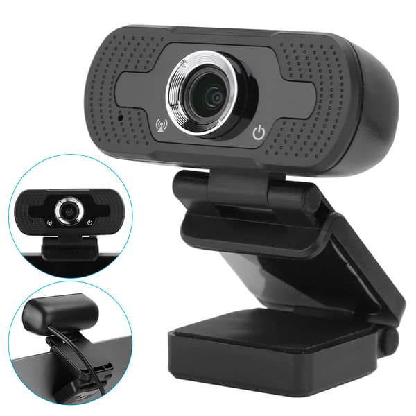 Webcam Computer Kamera med Mikrofon til PC Laptop Desktop Videoopkald W8 1080P Sort