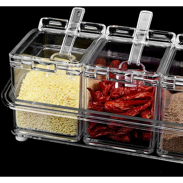 Mausterasia, 4 in 1 Spice Jars Maustesäiliö kannella ja 4 lusikkaa suolasokerin säilyttämiseen