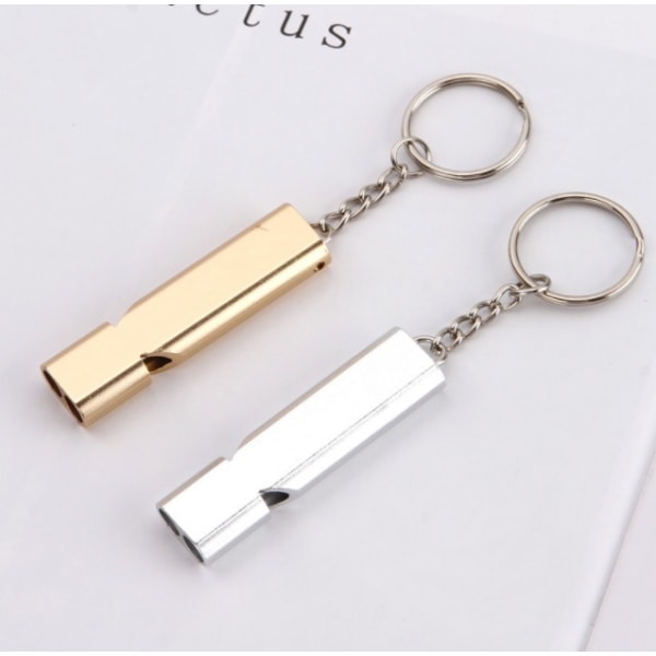 Dubbelrör Utomhus Survival Whistle Utomhusutrustning Guldfärg + Stål 2 Styck