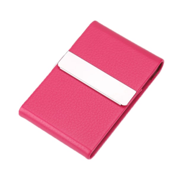 Mode vertikalt rostfritt stål PU-läder visitkortshållare (rosorött litchi-mönster)