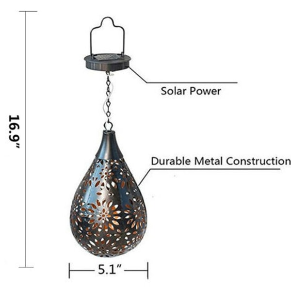Solar Lampe Ophængt Udendørs Led Lantern Ip65-vandtæt Metal 2 stk
