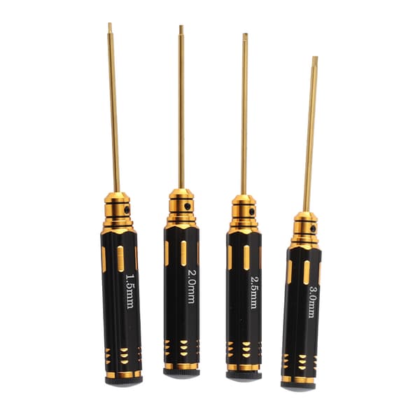 Titaniumbelagt modelskruetrækkersæt til fly, sort, 1,5 mm, 2,0 mm, 2,5 mm, 3,0 mm