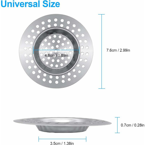 Tiskialtaan siivilä 4 kpl ruostumattomasta teräksestä valmistettu tyhjennyssiivilä, 77 mm:n siivilä Tyhjennystulpat Keittiö Kylpyhuone Pesualtaan tulpan cover, Viemärisuoja estää tukkeutumista，