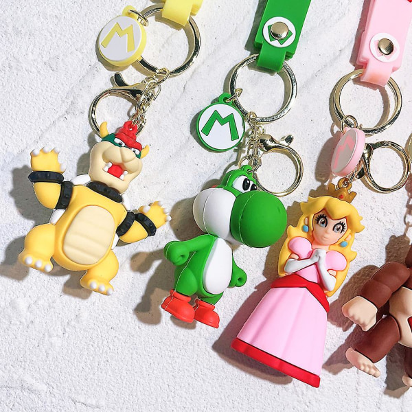 30 Styles Super Mario Nyckelring Mario Bros Luigi Toad Yoshi Bowser Action Figur Modell Pvc Cartoon Bag Docka Hänge Leksaker Presenter Hög kvalitet KC4238