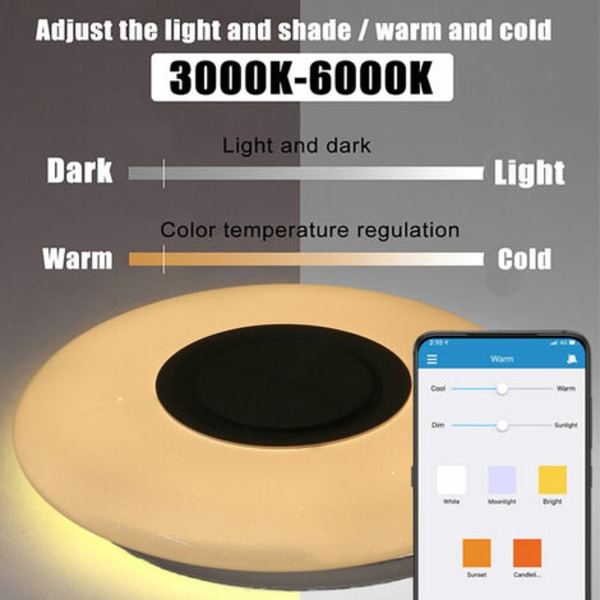 150W 220V 3D-lys RGB LED-taklys Musikklys med fjernkontroll, Bluetooth-høyttaler, APP-kontroll nattlampe for