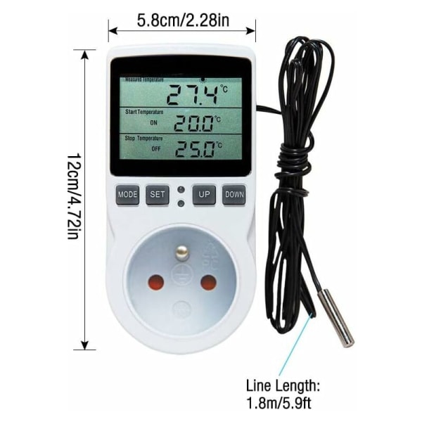 Termostatstik, digital timer-stik, digital programmerbar stikkontakt med sonde, programmerbar digital timer, opvarmning