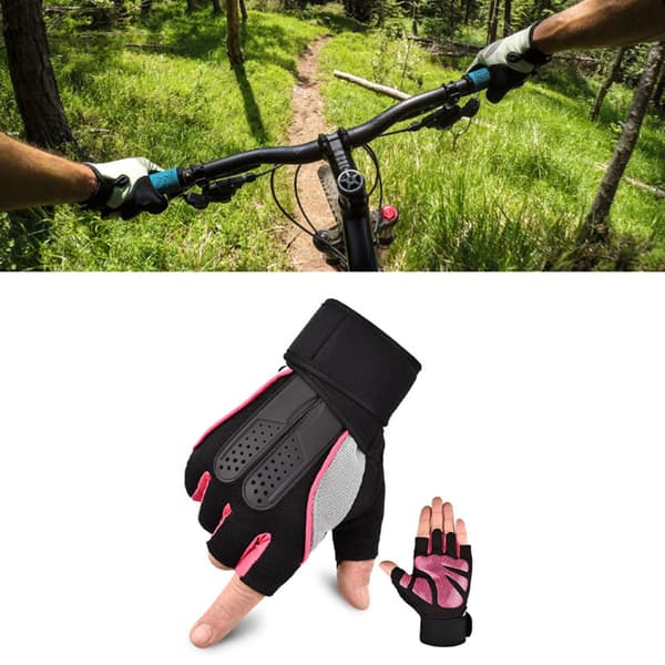 Andningsbara halvfinger cykelhandskar handledsstöd för kvinnor män utomhusträning ridning rosa snigel