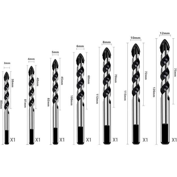 Set metallhålsåg (3.4.5.6.8.10.12 mm rund skaft vriden triangelborr)