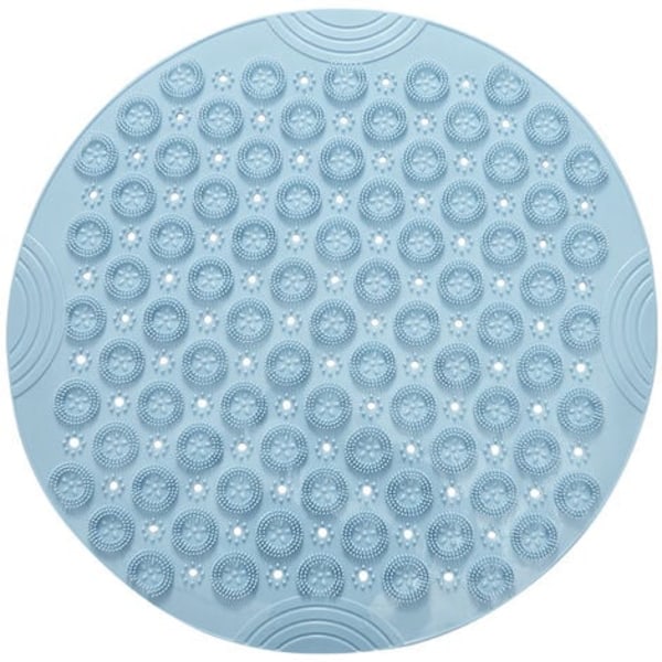 Tvättbar med dräneringshål, TPE Easy Clean matta, med sugkopp duschmatta, säker halkfri badmatta, för badrum, rund blå,