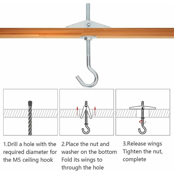 Toggle Wing Krok Bultar Tak Krok Bultar Kolstål Fjäder Gipsskiva för växtfixering Hängare Vägginstallation Hemtak 9*4cm 8st Silver，